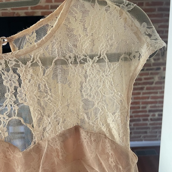 Classy Ivory and Tan Sheer Cocktail Dress - Picture 6 of 9